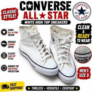 Converse Chuck Taylor All Star High Top White Canvas Sneakers Men's Size 9 Shoes